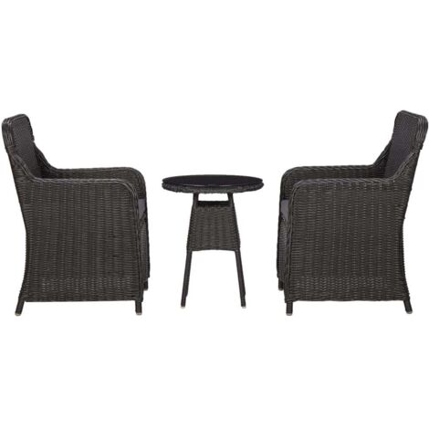 3-tlg. Garten-Bistro-Set mit Auflagen Poly Rattan Schwarz vidaXL