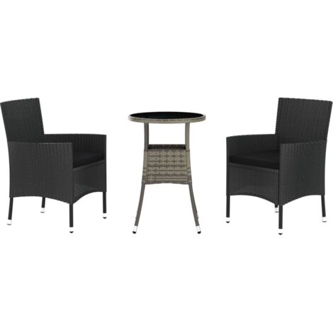 3-tlg. Garten-Bistro-Set mit Kissen Schwarz Poly Rattan vidaXL