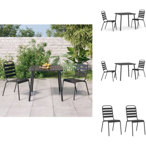 3-tlg. Garten-Essgruppe Anthrazit Stahl - Gartenmöbel - Essgruppe - Gartentisch - Gartenstuhl - Stahldesign