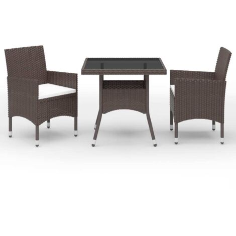 3-tlg. Garten-Essgruppe Braun Poly Rattan und Glas vidaXL