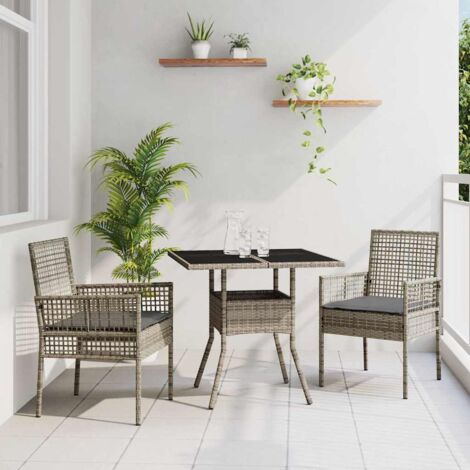 3-tlg. Garten-Essgruppe Grau Poly Rattan vidaXL237238
