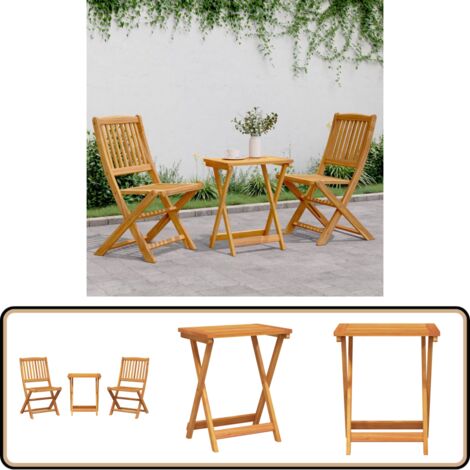 3-tlg. Garten-Essgruppe Klappbar Massivholz Akazie - Gartenmöbel - Essgruppe - Gartentisch - Gartenstühle - Holzmöbel