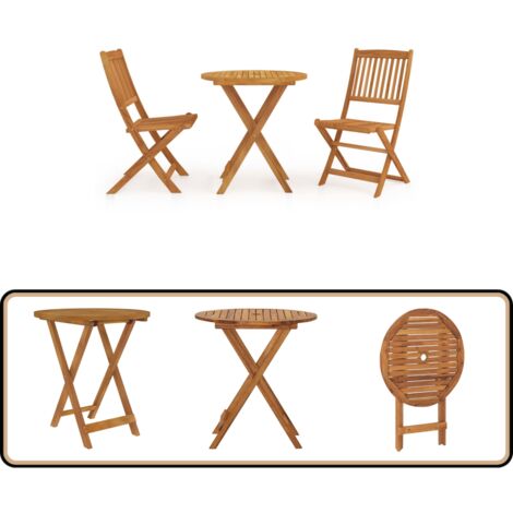 3-tlg. Garten-Essgruppe Klappbar Massivholz Akazie - Klappbarer Gartenstuhl - Gartenset - Holztisch - Esszimmergarnitur - Outdoor Möbel