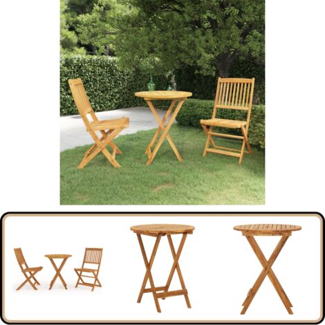 3-tlg. Garten-Essgruppe Klappbar Massivholz Akazie - Klapptische - Gartenmöbel - Essgruppe - Holztisch - Akazienholzmöbel