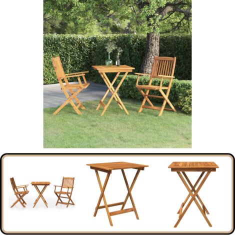 3-tlg. Garten-Essgruppe Klappbar Massivholz Akazie - Klapptische - Gartenmöbel - Esszimmergarnitur - Outdoor Möbel - Holztisch