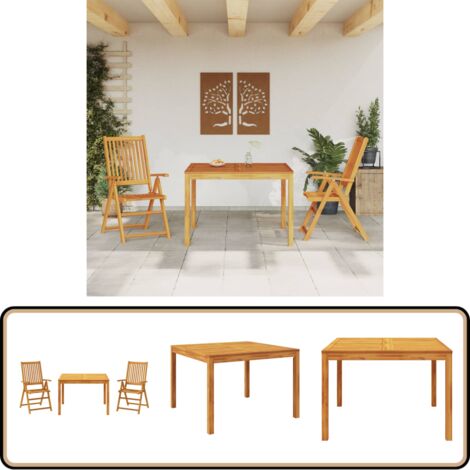 3-tlg. Garten-Essgruppe Massivholz Akazie - Gartenmöbel - Esstisch - Gartenstuhl - Akazienholz - Holztisch
