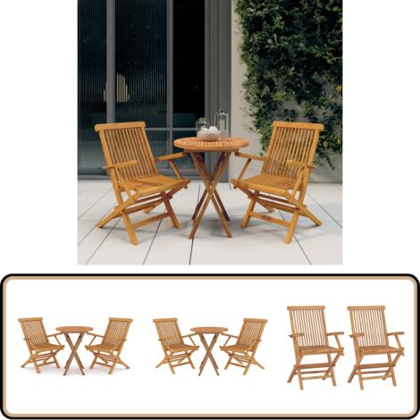 3-tlg. Garten-Essgruppe Massivholz Teak - Teakholzmöbel - Gartentisch - Gartenstuhl - Outdoor Möbel - Esstisch