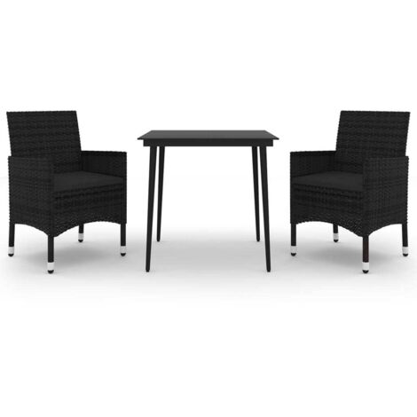 3-tlg. Garten-Essgruppe mit Auflagen Poly Rattan und Glas vidaXL