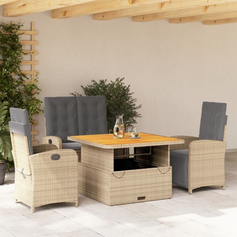 Vidaxl 4-tlg. Garten-essgruppe Mit Kissen Beige Poly Rattan