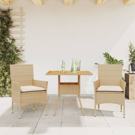 3-tlg. Garten-Essgruppe mit Kissen Beige Poly Rattan Akazie vidaXL