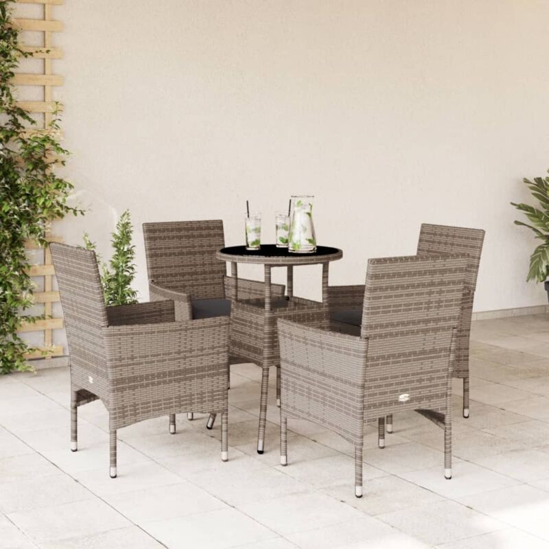 5-tlg. Garten-essgruppe Mit Kissen Grau Poly Rattan Und Glas - Vidaxl