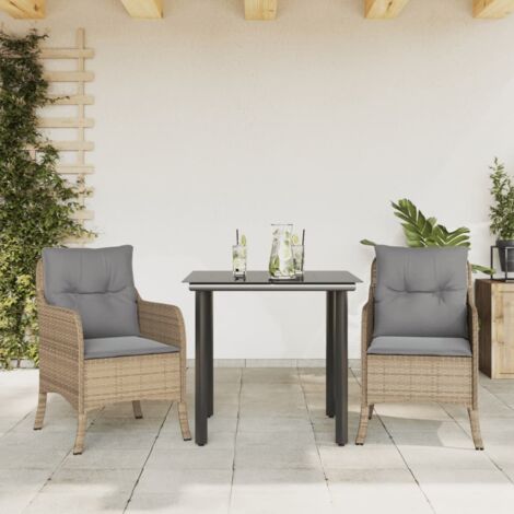 3-tlg. Garten-Essgruppe mit Kissen Beige Poly Rattan vidaXL