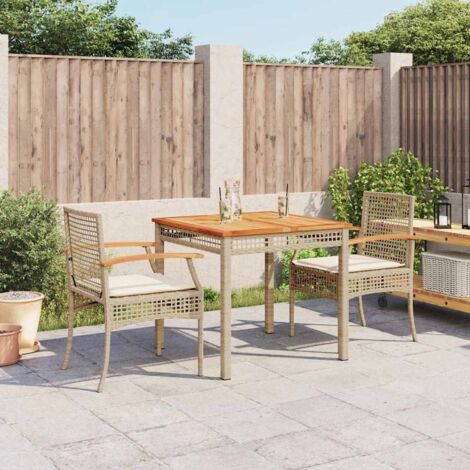 3-tlg. Garten-Essgruppe mit Kissen Beige Poly Rattan vidaXL