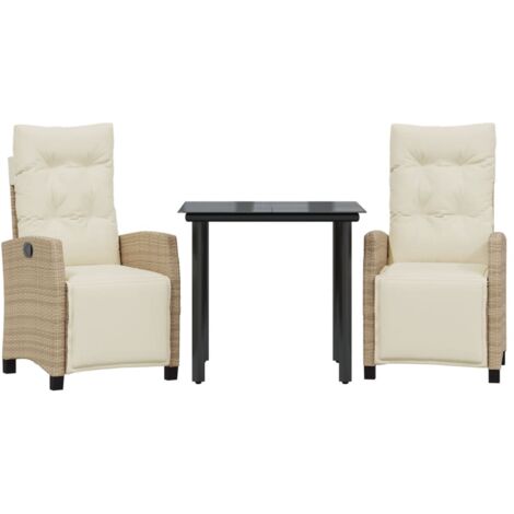 3-tlg. Garten-Essgruppe mit Kissen Beige Poly Rattan vidaXL