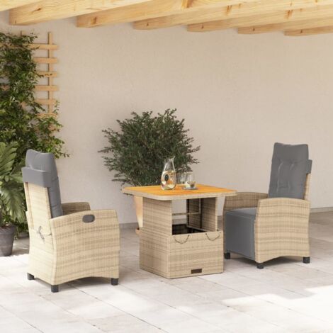 3-tlg. Garten-Essgruppe mit Kissen Beige Poly Rattan vidaXL