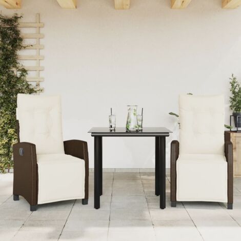 3-tlg. Garten-Essgruppe mit Kissen Braun Poly Rattan vidaXL