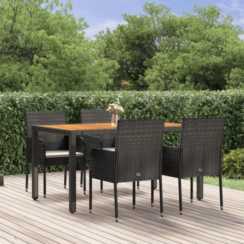 5-tlg. Garten-essgruppe Mit Kissen Schwarz Poly Rattan - Vidaxl