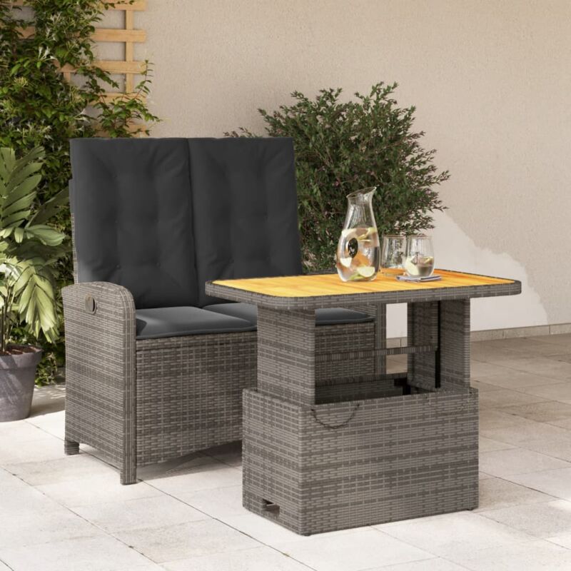2-tlg. Garten-essgruppe Mit Kissen Grau Poly Rattan - Vidaxl