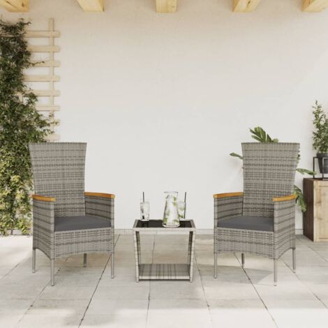 3-tlg. Garten-Essgruppe mit Kissen Grau Poly Rattan vidaXL