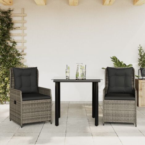 3-tlg. Garten-Essgruppe mit Kissen Grau Poly Rattan vidaXL