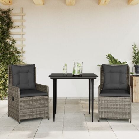 3-tlg. Garten-Essgruppe mit Kissen Grau Poly Rattan vidaXL