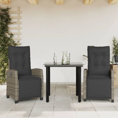 3-tlg. Garten-Essgruppe mit Kissen Grau Poly Rattan vidaXL
