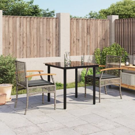 3-tlg. Garten-Essgruppe mit Kissen Grau Poly Rattan vidaXL64979