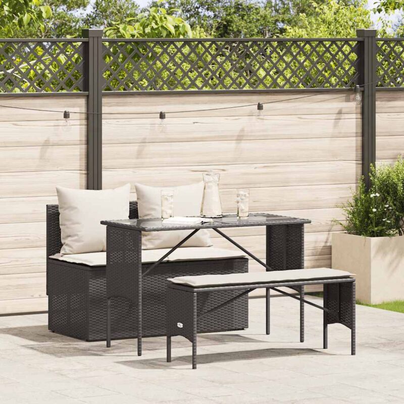 3-tlg. Garten-essgruppe Mit Kissen Schwarz Poly Rattan - Vidaxl