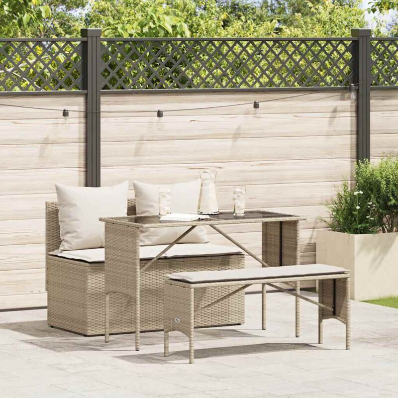 3-tlg. Garten-essgruppe Mit Kissen Beige Poly Rattan - Vidaxl