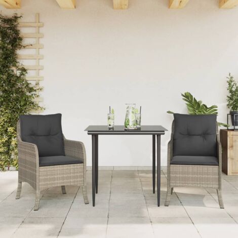 3-tlg. Garten-Essgruppe mit Kissen Hellgrau Poly Rattan vidaXL