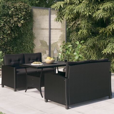 3-tlg. Garten-Essgruppe mit Kissen Poly Rattan vidaXL