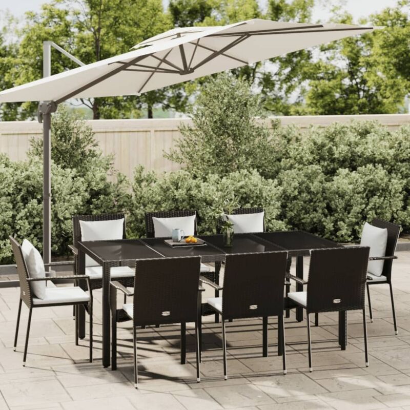 9-tlg. Garten-essgruppe Mit Kissen Schwarz Poly Rattan - Vidaxl