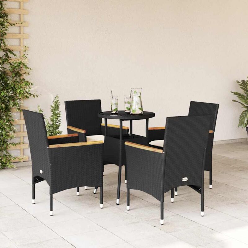 5-tlg. Garten-essgruppe Mit Kissen Schwarz Poly Rattan Und Glas - Vidaxl