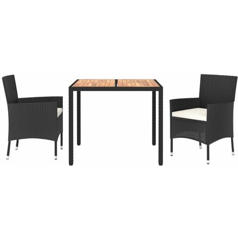 3-tlg. Garten-Essgruppe mit Kissen Schwarz Poly Rattan vidaXL