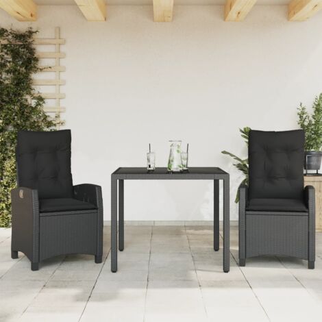 3-tlg. Garten-Essgruppe mit Kissen Schwarz Poly Rattan vidaXL