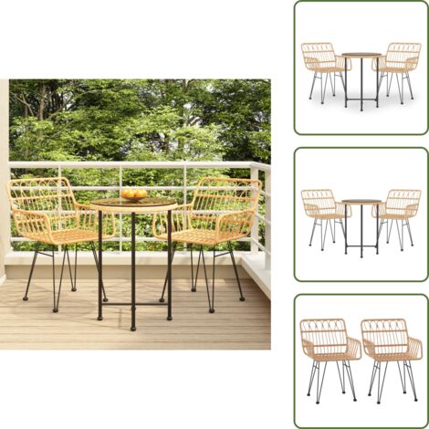 3-tlg. Garten-Essgruppe Poly Rattan - Gartensessel - Gartentisch - Gartenmöbelset - Rattan Möbel - Outdoor Esstisch