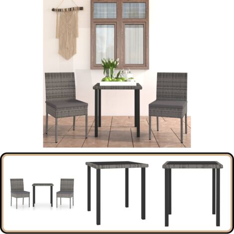 3-tlg. Garten-Essgruppe Poly Rattan Grau - Gartengruppe - Esstisch - Gartenmöbel - Outdoor-Möbel - Rattanmöbel