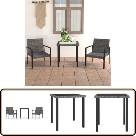 3-tlg. Garten-Essgruppe Poly Rattan Grau - Gartengruppe - Esstisch - Gartenstuhl - Polyrattan - Outdoormöbel