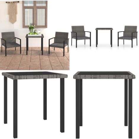 3-tlg. Garten-Essgruppe Poly Rattan Grau - Gartengruppe - Esstisch - Gartenstuhl - Polyrattan - Outdoormöbel - Home & Living