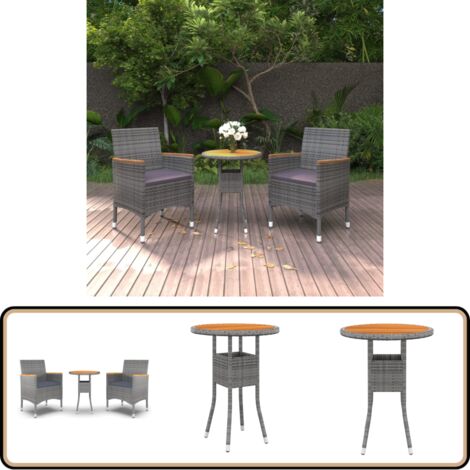 3-tlg. Garten-Essgruppe Poly Rattan Grau - Gartentisch - Esszimmerset - Gartenmöbel - Balkonmöbel - Outdoor Möbel
