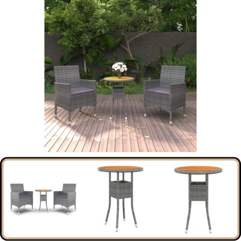 3-tlg. Garten-Essgruppe Poly Rattan Grau - Gartentisch - Outdoor Möbel - Esszimmerset - Gartenstuhl - Balkonmöbel