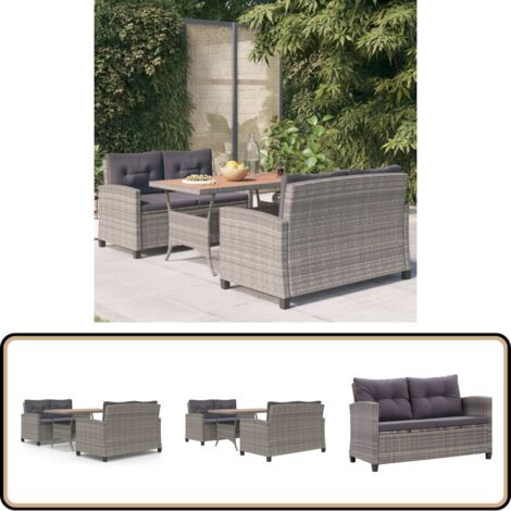 3-tlg. Garten-Essgruppe Poly Rattan & Massivholz Akazie - Gartenmöbel - Esstisch - Essgruppen - Rattan Möbel - Outdoor Möbel
