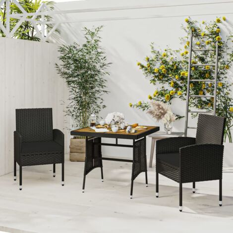 3-tlg. Garten-Essgruppe Poly Rattan Schwarz vidaXL