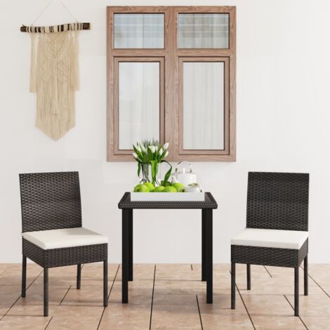 3-tlg. Garten-Essgruppe Poly Rattan Schwarz vidaXL