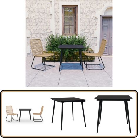 3-tlg. Garten-Essgruppe Poly Rattan und Glas - Gartenmöbel - Essgruppe - Outdoortisch - Terrasse Möbeln - Balkonmöbeln
