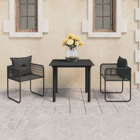 3-tlg. Garten-Essgruppe PVC Rattan Schwarz vidaXL