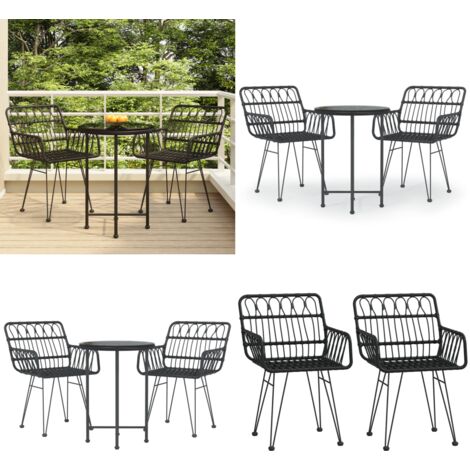 3-tlg. Garten-Essgruppe Schwarz Poly Rattan - Gartensessel - Gartentisch - Outdoor Möbel - Balkonmöbel - Terrassenmöbeln - Home & Living