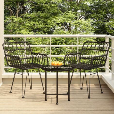 3-tlg. Garten-Essgruppe Schwarz Poly Rattan vidaXL
