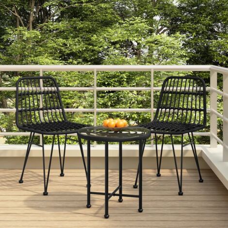 3-tlg. Garten-Essgruppe Schwarz Poly Rattan vidaXL