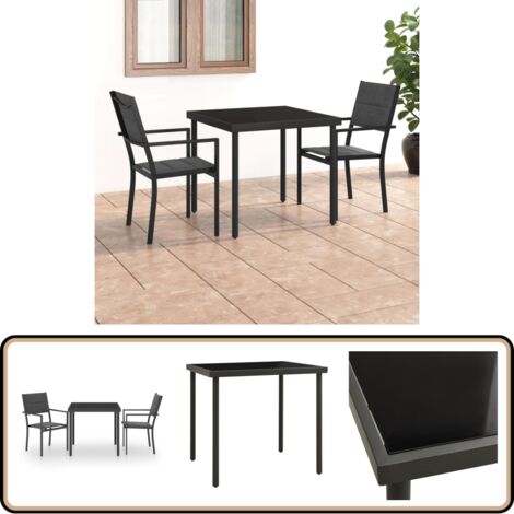 3-tlg. Garten-Essgruppe Stahl - Gartentisch - Gartenstuhl - Esstisch - Outdoormöbel - Balkonmöbel